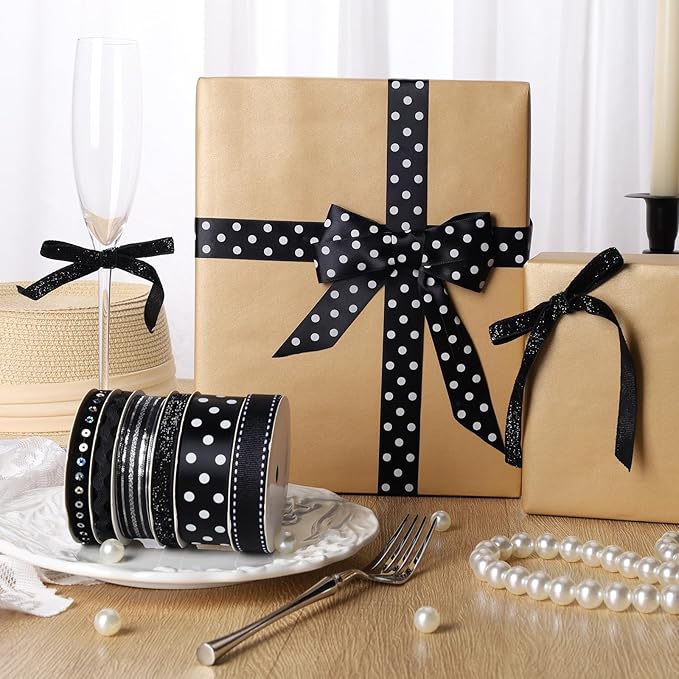 LaRibbons Black Ribbons for Crafts 6 Rolls Assorted Black Ribbons - Image 5