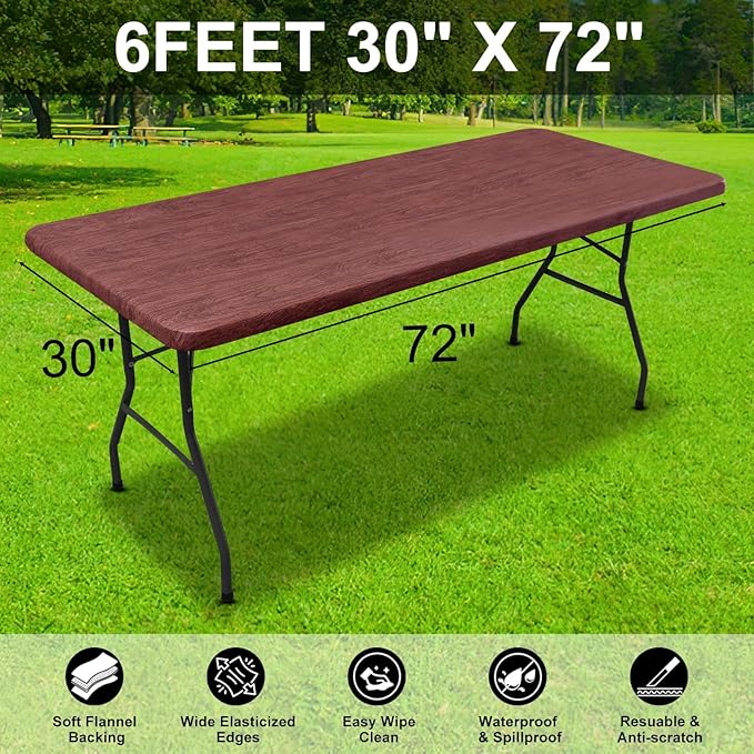 Smiry Rectangle Picnic Tablecloth, Waterproof Elastic Fitted Table Covers - Image 6