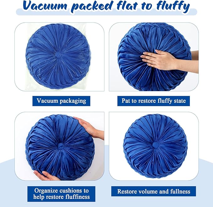 1 Pcs Round Throw Pillows Decorative Velvet Pleated Throw Pillows 15'' Diameter - Image 4