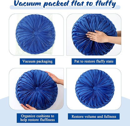 1 Pcs Round Throw Pillows Decorative Velvet Pleated Throw Pillows 15'' Diameter - Image 4