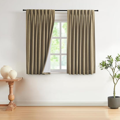 Vision Home Brown Pinch Pleated Full Blackout Curtains Linen Blended Room by VisionHome