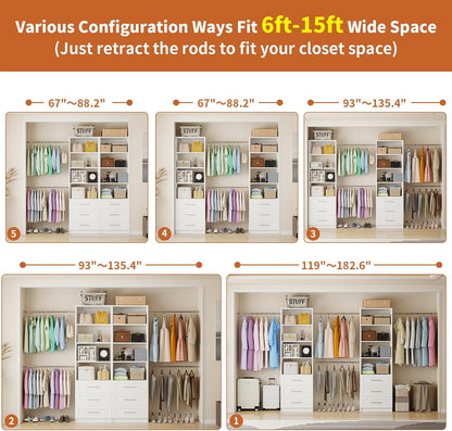 closet system with 6 drawers, 5-14ft custom closet, close-up detail