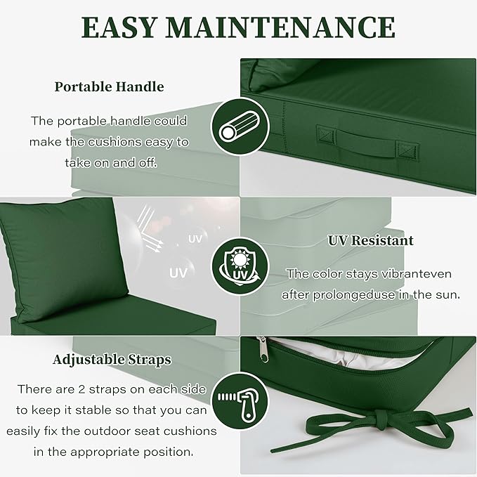 Outdoor Seat Cushion Set 19 L × 19 W × 4 H Inch Waterproof & Fade Resistant - Image 4