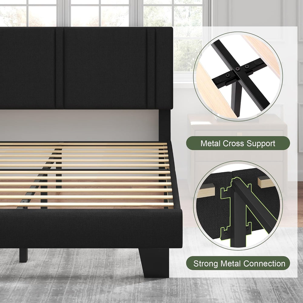 Feonase Queen Platform Bed Frame, Fabric Upholstered Queen Bed Frame, Solid W...