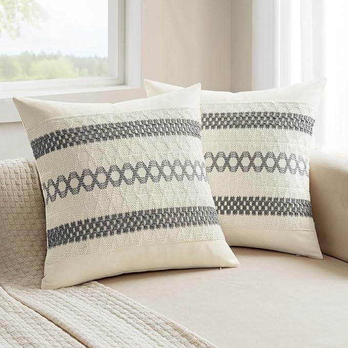MIULEE Set of 2 Gray Boho Decorative Pillow Covers 18x18 Inch Farmhouse Rustic by MIULEE
