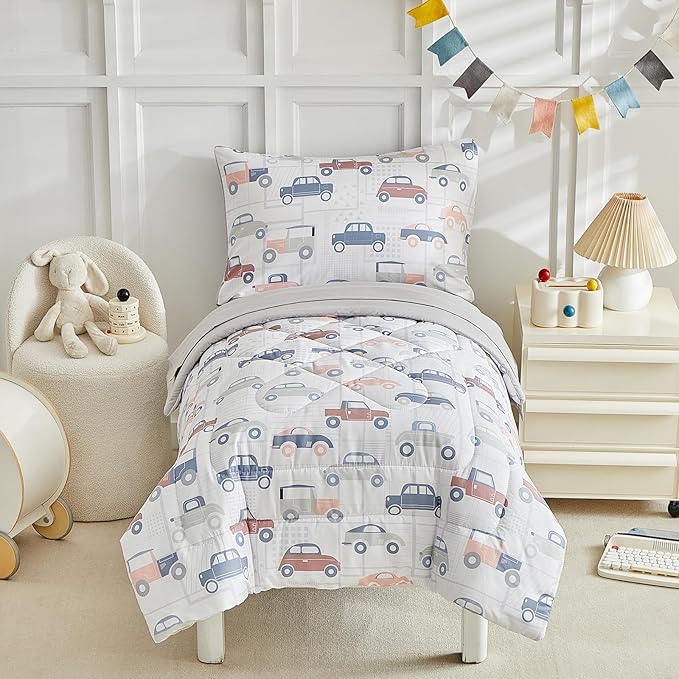 JHXHMX Car Toddler Bedding Set for Boys, 4 Piece Bed-in-a-Bag Toddler Comforter by CHOOSEYOURSTYLE