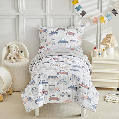 JHXHMX Car Toddler Bedding Set for Boys, 4 Piece Bed-in-a-Bag Toddler Comforter by CHOOSEYOURSTYLE