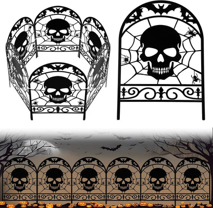 Yaocom 12 Pack Halloween Skull Fence, 16.5" H x 11.8" W Metal Outdoor Decor