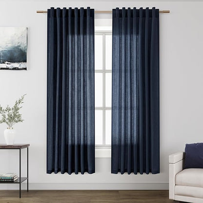 Nanspring Navy Blue Semi Sheer Curtains 72 Inches Long 2 Panels Set by Nanspring