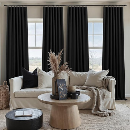 Black Linen Blackout Curtains 120 Inches Long 2 Panels Burg - Image 2