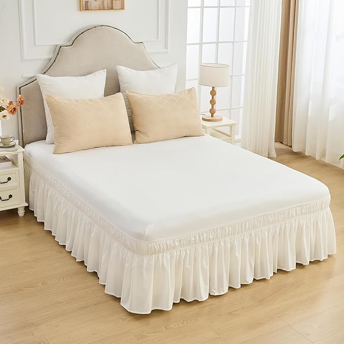 BISELINA Wrap Around Bed Skirts 17" Drop, Cotton Adjustable Elastic Dust - Image 7