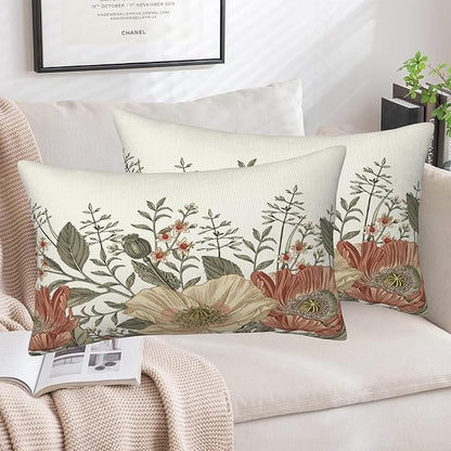 Vintage Poppy Flowers Throw Pillow Covers Set of 2 Blooming Flowers Pillow - Image 5