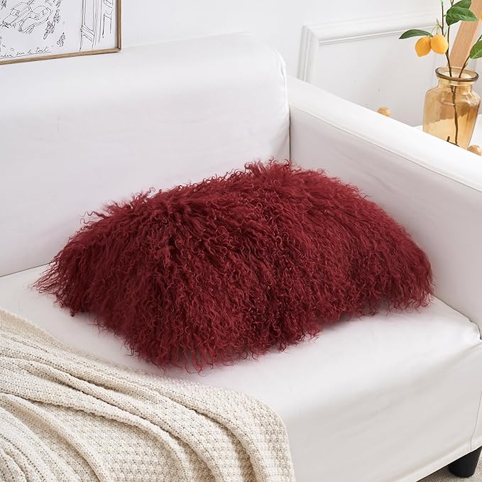 Genuine Mongolian Lamb Fur Pillow Cover – 12"x20" Rectangular Cushion Case – - Image 4