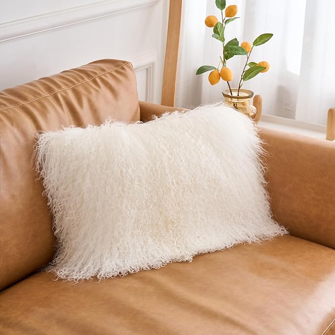 Genuine Mongolian Lamb Fur Pillow Cover – 12"x20" Rectangular Cushion Case – - Image 3