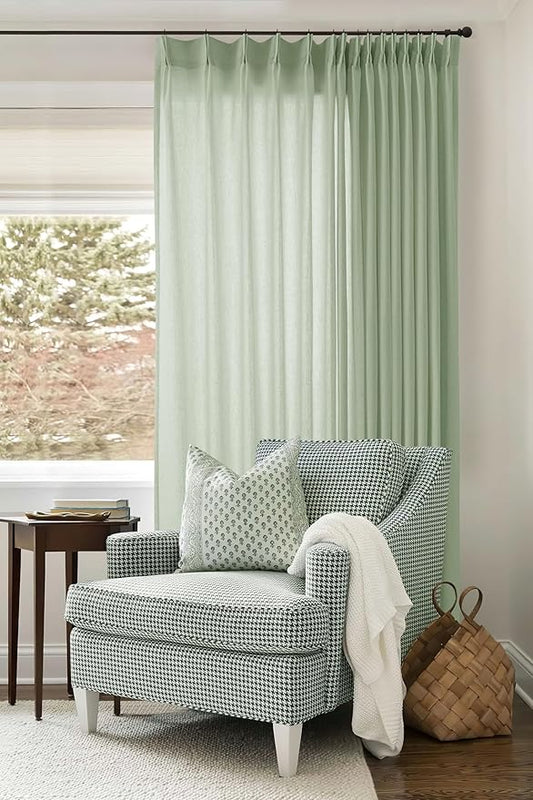 Pinch Pleat Linen Sheer Curtains 96 Inches Long 100 Inch Wide by DUKIYO