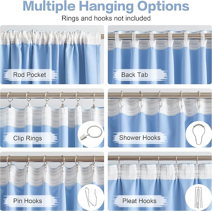 DUALIFE Light Sky Blue Curtains Room Darkening Curtains, Rod Pocket and Back - Image 3