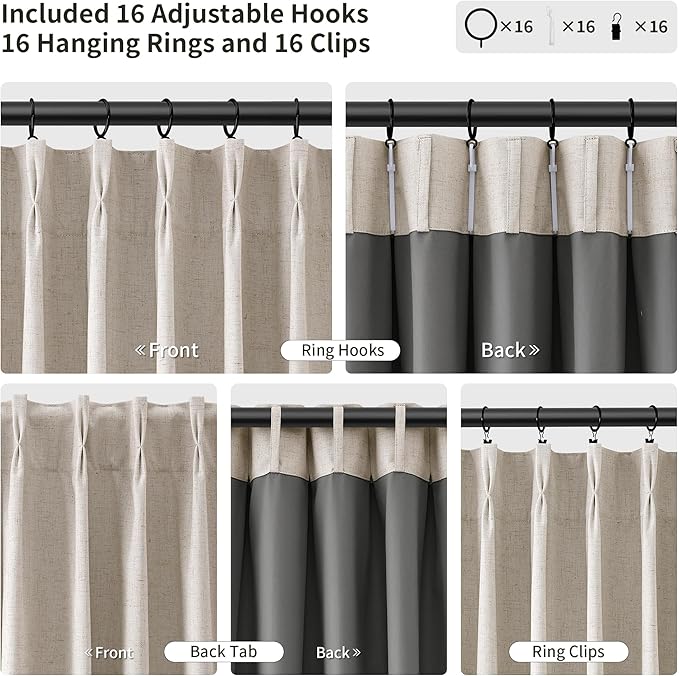 Pinch Pleat Linen 100% Blackout Curtains 112 Inches - Image 3