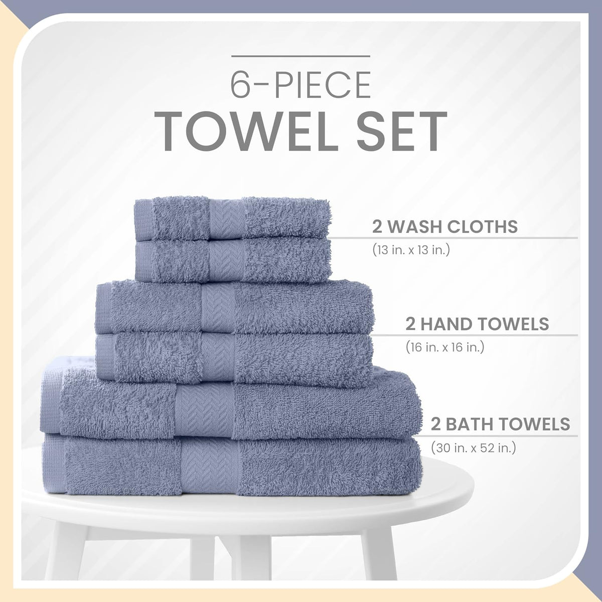 martex 6-piece 100% ringspun cotton towel set, heather, close-up detail