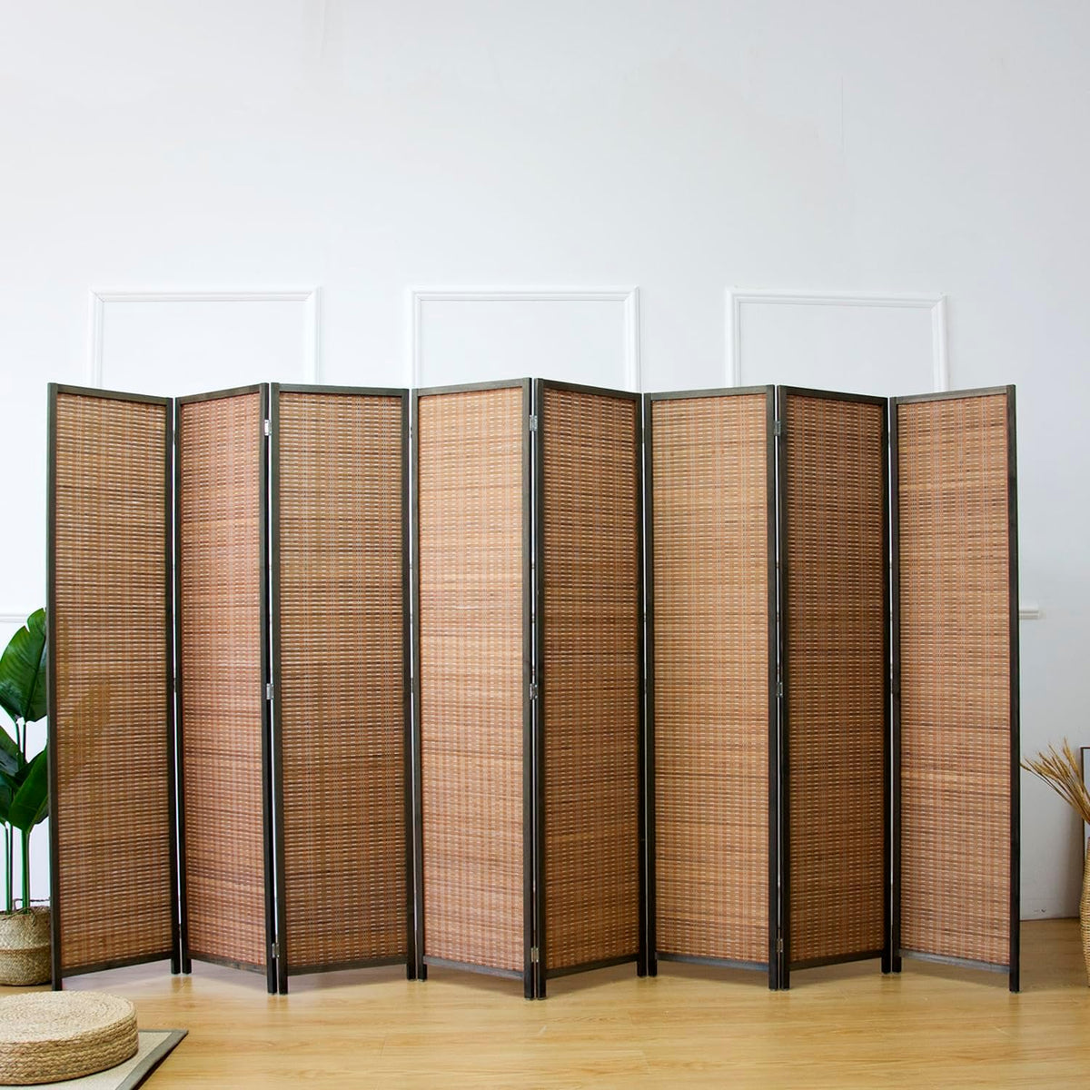 furnnylane 8 panel bamboo room divider - natural, side view
