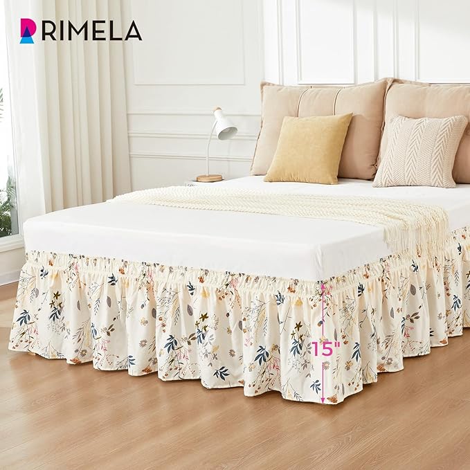 RIMELA Cream Balloon Bed Skirt Queen Size 15 Inch Drop, Elastic Bed Skirting - Image 4