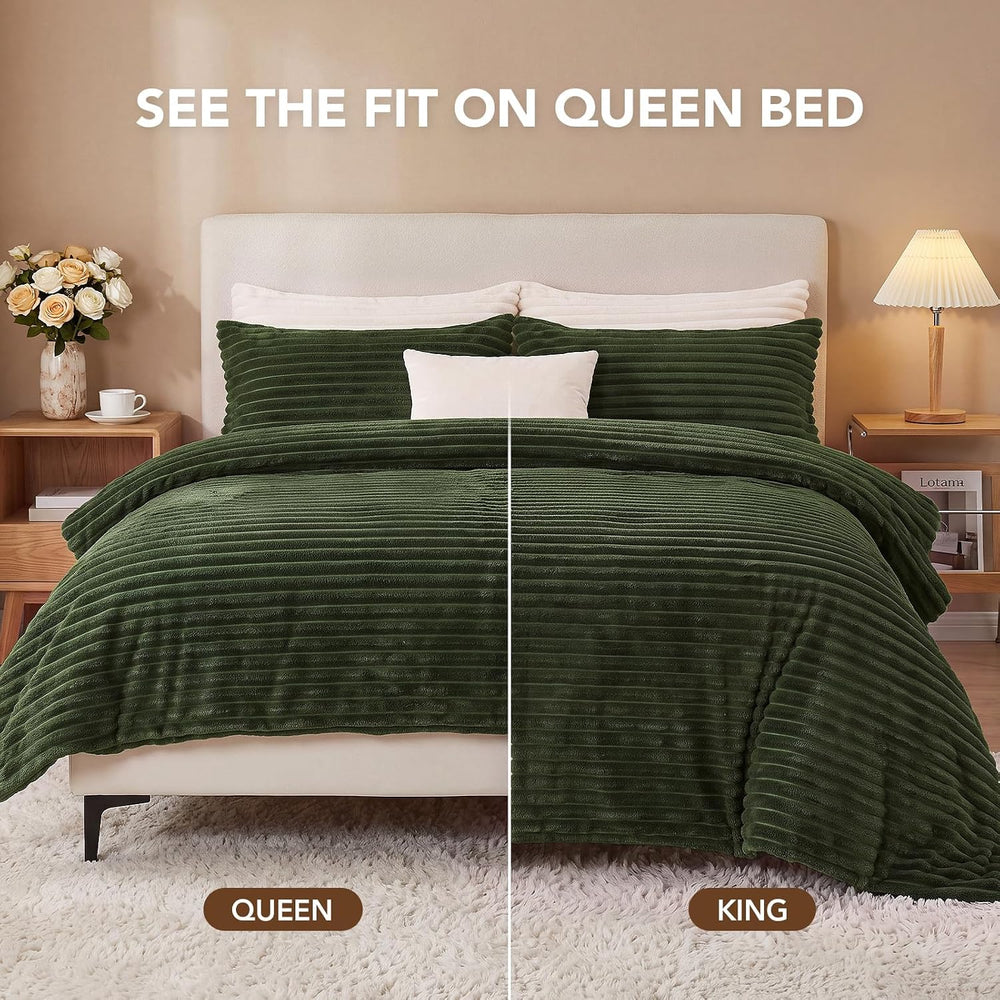 HYLEORY Fluffy Queen Comforter Set 3 Pieces - Fleece Fluffy Soft & Warm P...