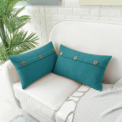 HWY 50 Teal Chenille Throw Pillow Covers 12x20 Inch - Image 4