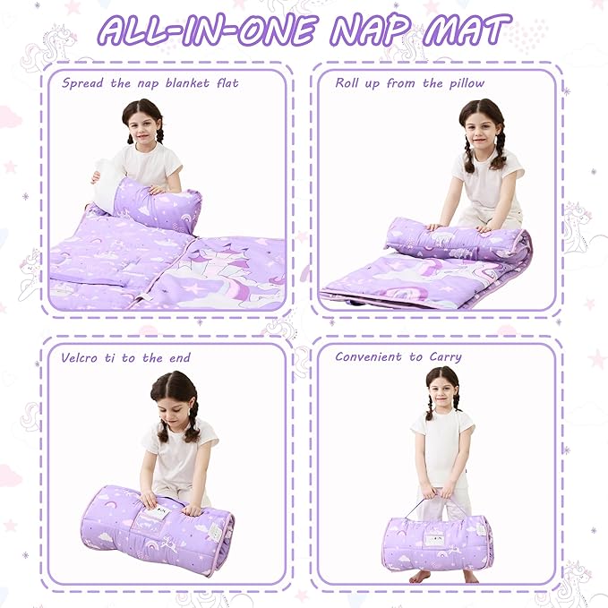 Toddler Nap Mat with Pillow and Blanket, Extra Large Rolled Napping Mats - Image 5