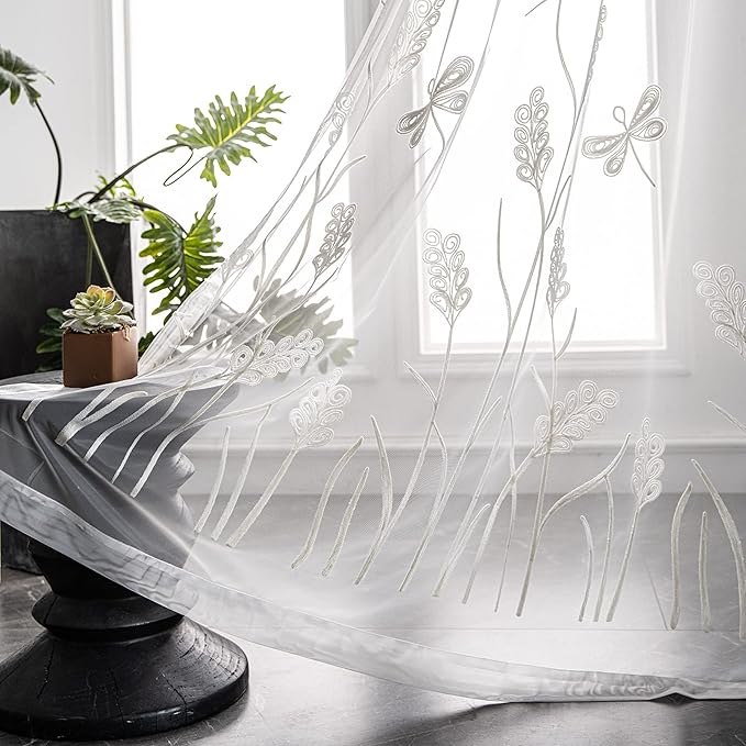 Melodieux Wheat Embroidery Sheer Curtain Extra Wide - Image 2