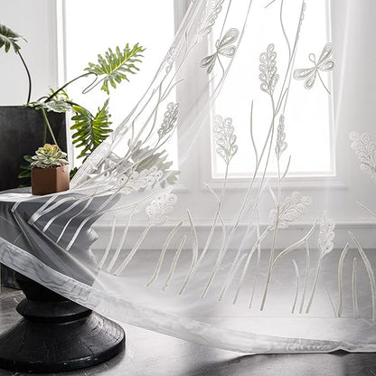 Melodieux Wheat Embroidery Sheer Curtain Extra Wide - Image 2