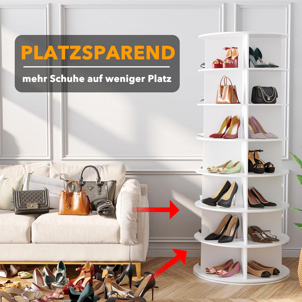 spaceaid 7 tier rotating shoe rack tower, spinning, side view