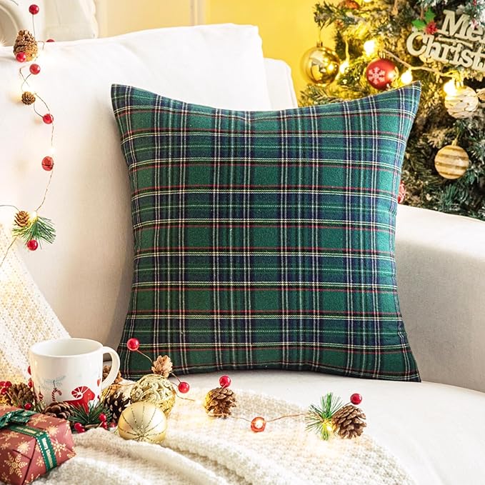 AQOTHES Pack of 2 Christmas Plaid Decorative Throw Pillow Covers Scottish - Image 3