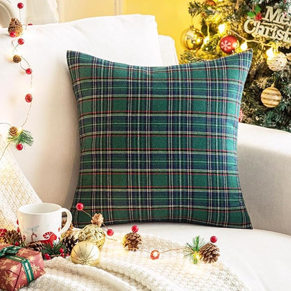 AQOTHES Pack of 2 Christmas Plaid Decorative Throw Pillow Covers Scottish - Image 3