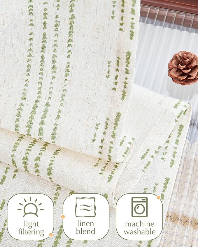 jinchan Boho Kitchen Curtains Linen Cafe Tier Curtains 45 Inch Bohemian - Image 8