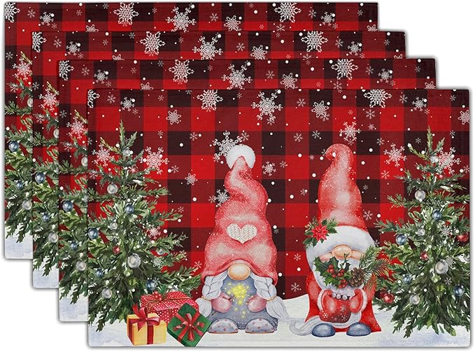 Giwawa Winter Gnomes Placemats Set of 4, Christmas Snowflakes Xmas Trees Linen by Giwawa