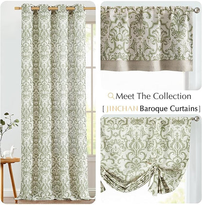 jinchan Linen Valance Curtain for Kitchen Vintage Damask Floral Blackout - Image 9