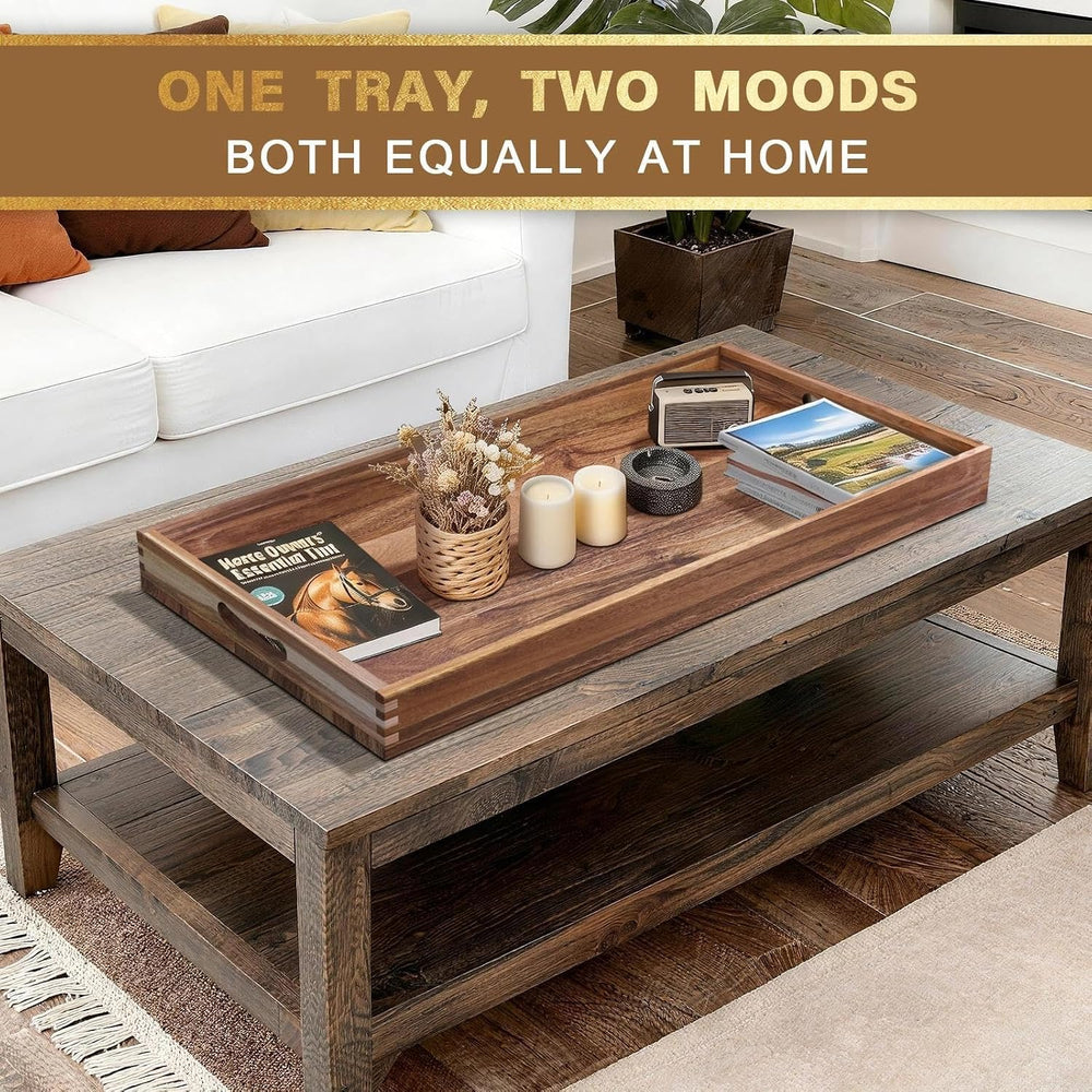 MAONAME Extra Large Ottoman Tray, 40 x 20 inches Acacia Wood Serving Tray