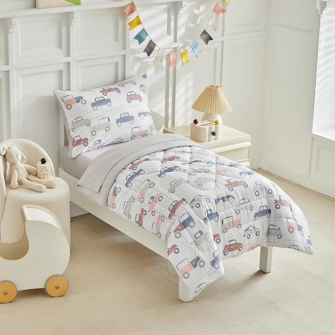 JHXHMX Car Toddler Bedding Set for Boys, 4 Piece Bed-in-a-Bag Toddler Comforter - Image 2