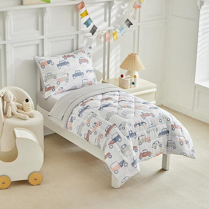 JHXHMX Car Toddler Bedding Set for Boys, 4 Piece Bed-in-a-Bag Toddler Comforter - Image 2
