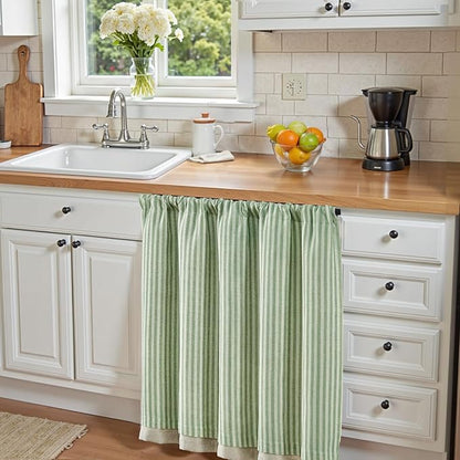 jinchan Double Layer Striped Linen Kitchen Tier Curtain Rustic Cafe - Image 3