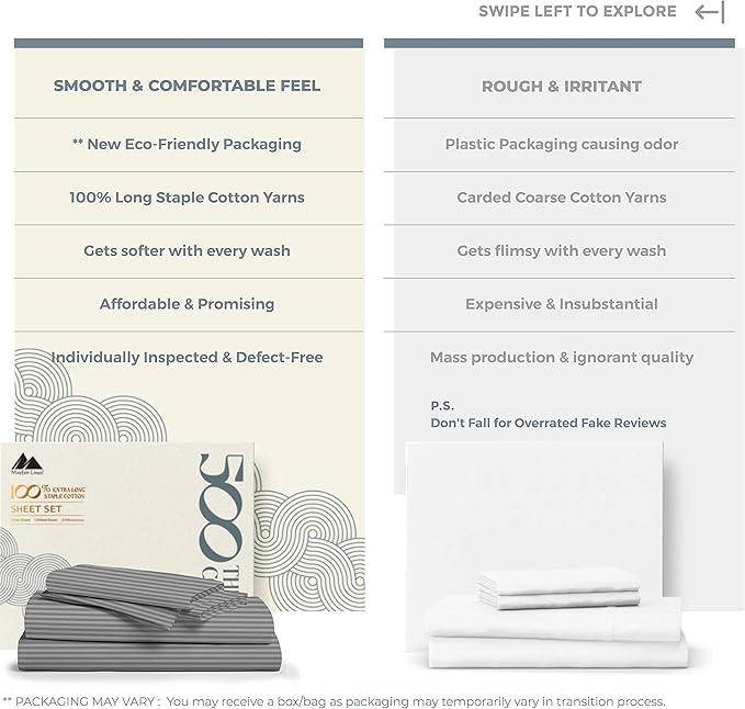 Mayfair Linen 100% Cotton Striped Sheets King Size Bed Set - Image 2
