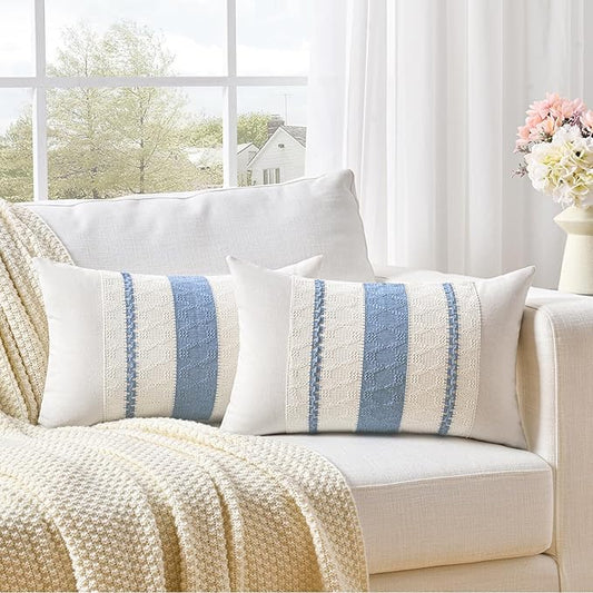 Fancy Homi Set of 2 Boho Light Blue Lumbar Decorative Throw Pillow Cover 12x20 by Fancy+Homi