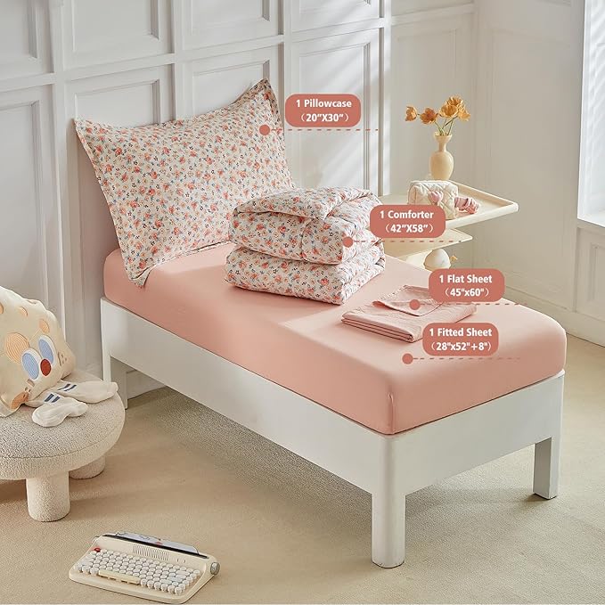 DuShow Toddler Bedding Set for Girls, 4 Pieces Floral Toddler Girl Comforter Set - Image 4