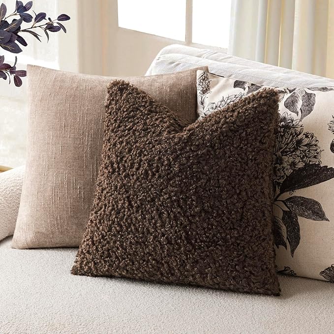 Foindtower 2 Pieces 18x18 Inch Dark Brown, Faux Fur Throw Pillow Cover Accent - Image 5