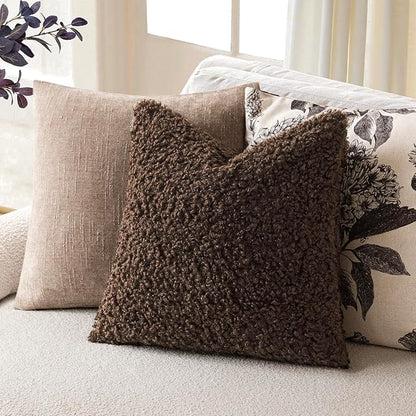 Foindtower 2 Pieces 18x18 Inch Dark Brown, Faux Fur Throw Pillow Cover Accent - Image 5