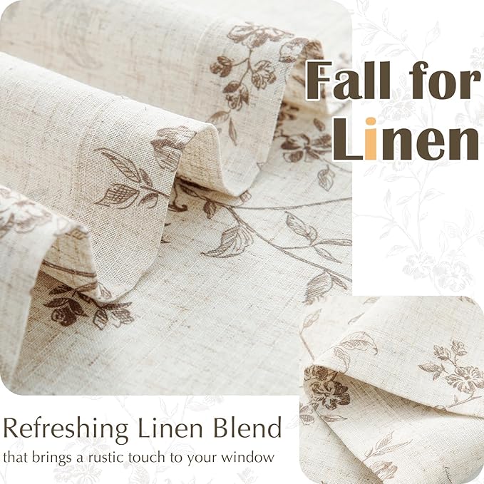 jinchan Floral Kitchen Curtains 24 Inch Linen Tier Curtains Farmhouse Cafe Half - Image 5