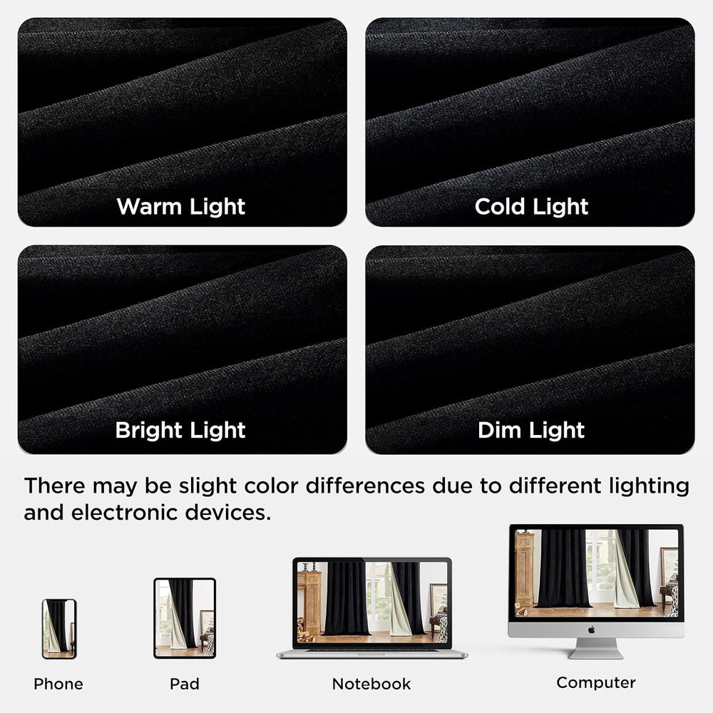 Joydeco 100% Blackout Curtains Velvet Black Out Curtain 96 Inch Drapes for Be...
