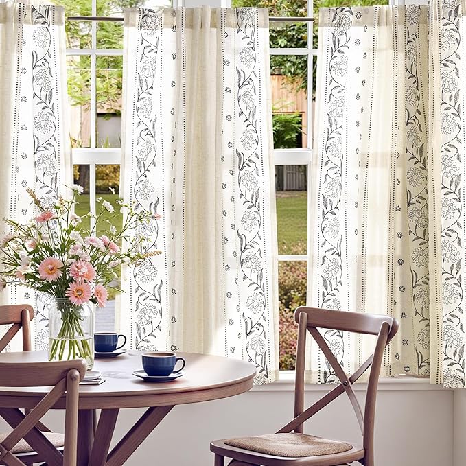 jinchan Winslow Linen Curtains 54 Inch Length Small Window Curtains Embroidered - Image 3