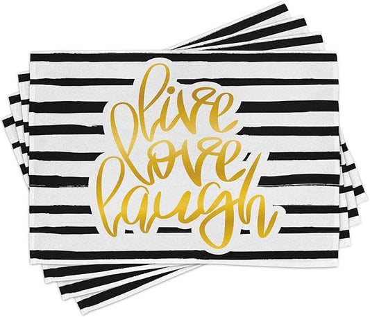 Ambesonne Live Laugh Love Place Mats Set of 4, Romantic Design Hand Drawn by Ambesonne