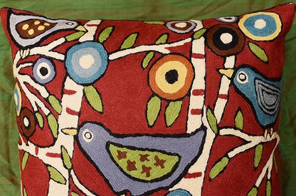 Red Plant Birds Throw Pillow Cover | Karla Gerard Designer Pillowcase Burgundy - Image 6