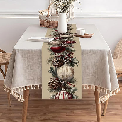 Elegant Red and White Christmas Table Runner – 13x72 Inch Holiday Table Decor - Image 6